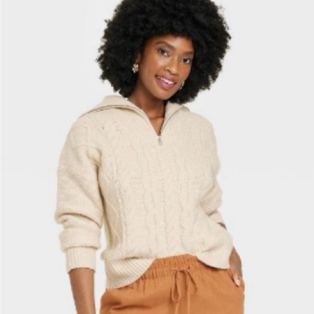 a new day chunky cable knit quarter zip sweater, oversized fit